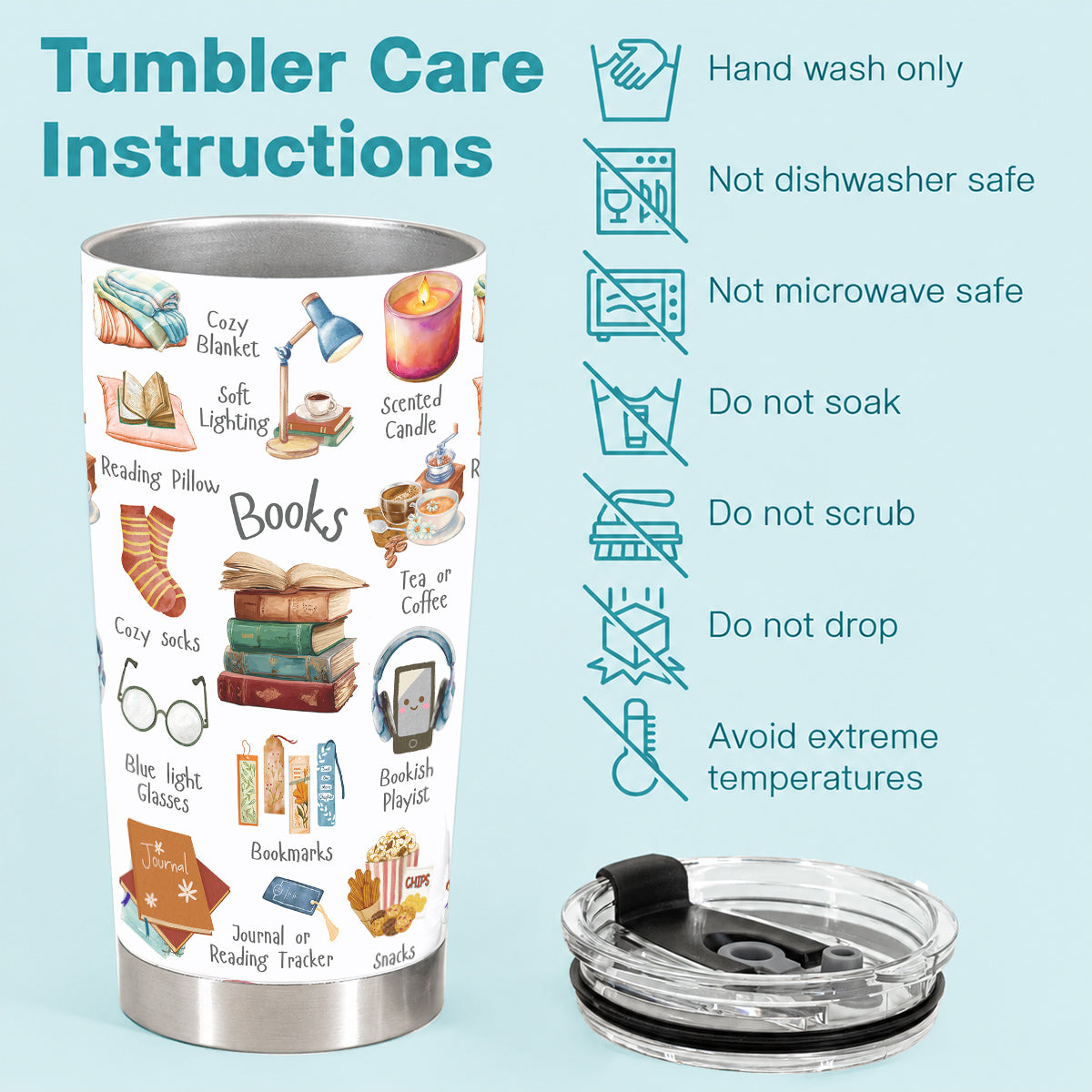 Book Lover 20 oz Tumbler Bookworm Self-care Kit