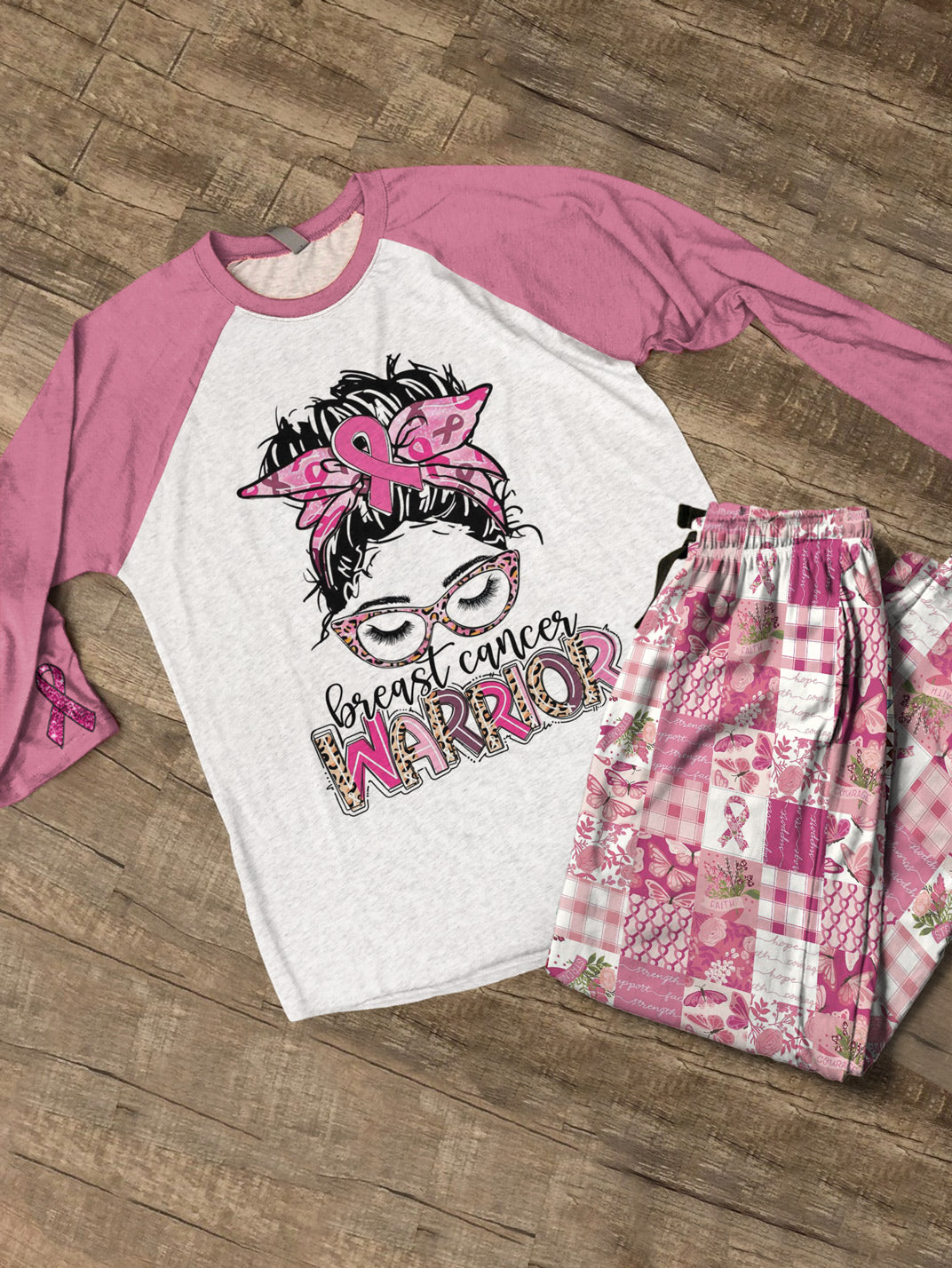 BCAM Raglan Lounge Pajamas Breast Cancer Warrior