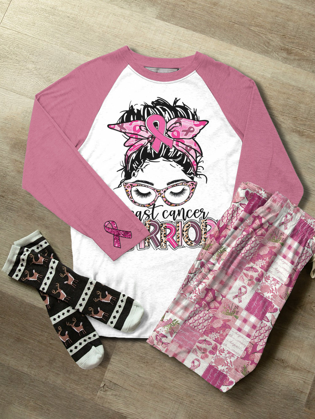 BCAM Raglan Lounge Pajamas Breast Cancer Warrior