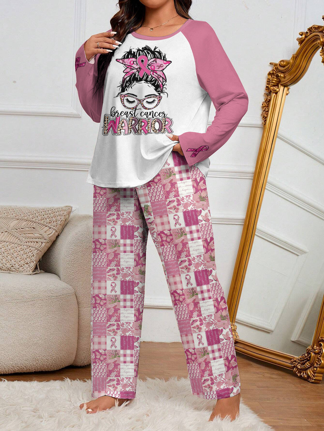 BCAM Raglan Lounge Pajamas Breast Cancer Warrior