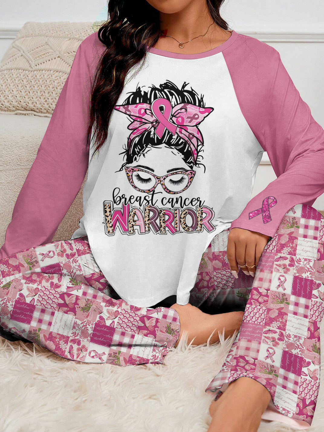 BCAM Raglan Lounge Pajamas Breast Cancer Warrior