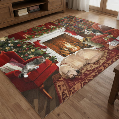 Christmas Area Rug By The Fireplace