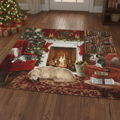Christmas Area Rug By The Fireplace
