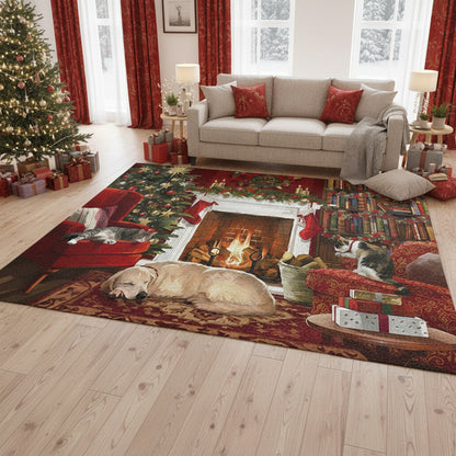 Christmas Area Rug By The Fireplace