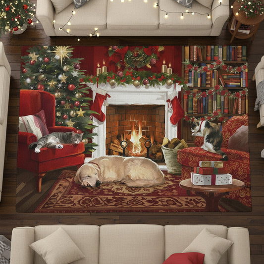 Christmas Area Rug By The Fireplace