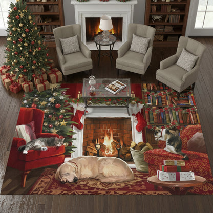 Christmas Area Rug By The Fireplace