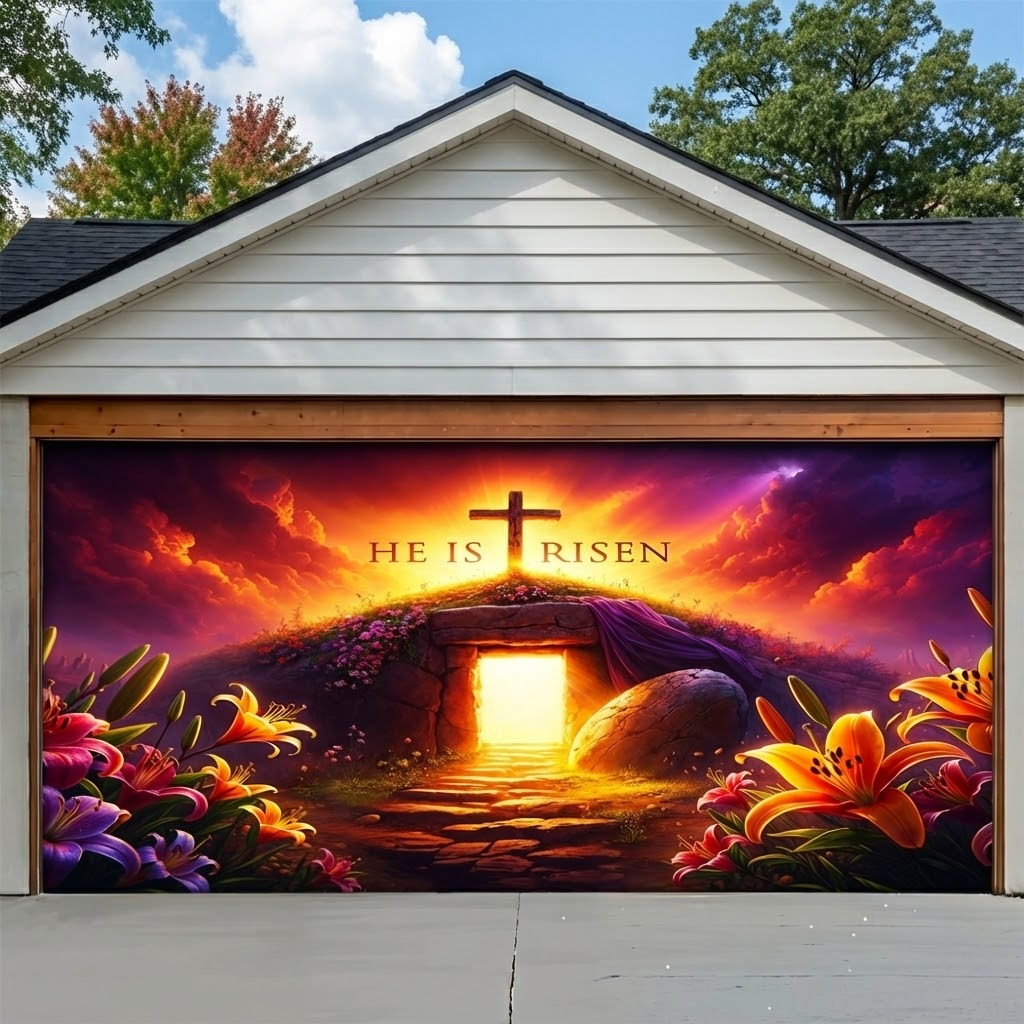 Christian Easter Garage Door Banner Decoration - Dawn of Redemption