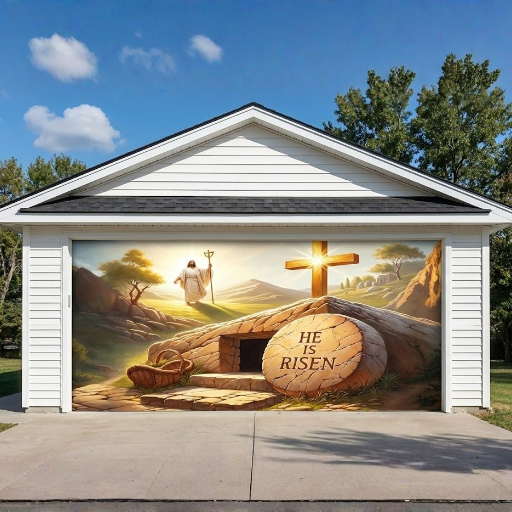 Christian Easter Garage Door Banner Decoration - The Risen King