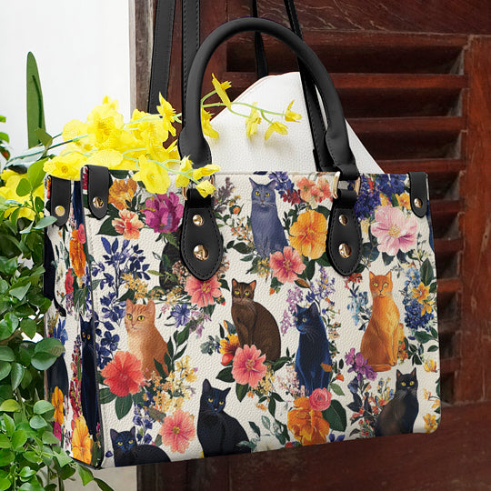 Cat Lover Leather Handbag Charming Blooms