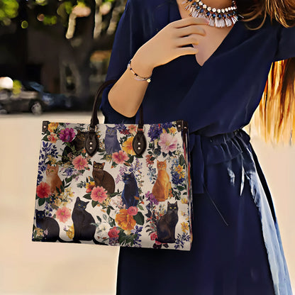 Cat Lover Leather Handbag Charming Blooms