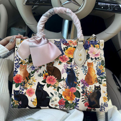 Cat Lover Leather Handbag Charming Blooms