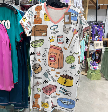 Cat Lover V-neck Nightshirt Cat Mom Life
