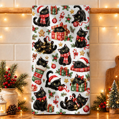 Cat Lover Kitchen Towel Merry Little Black Cats