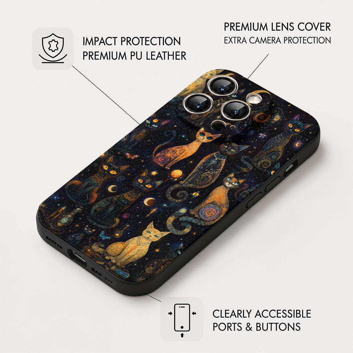 Cat Leather Phone Case Celestial Catspell