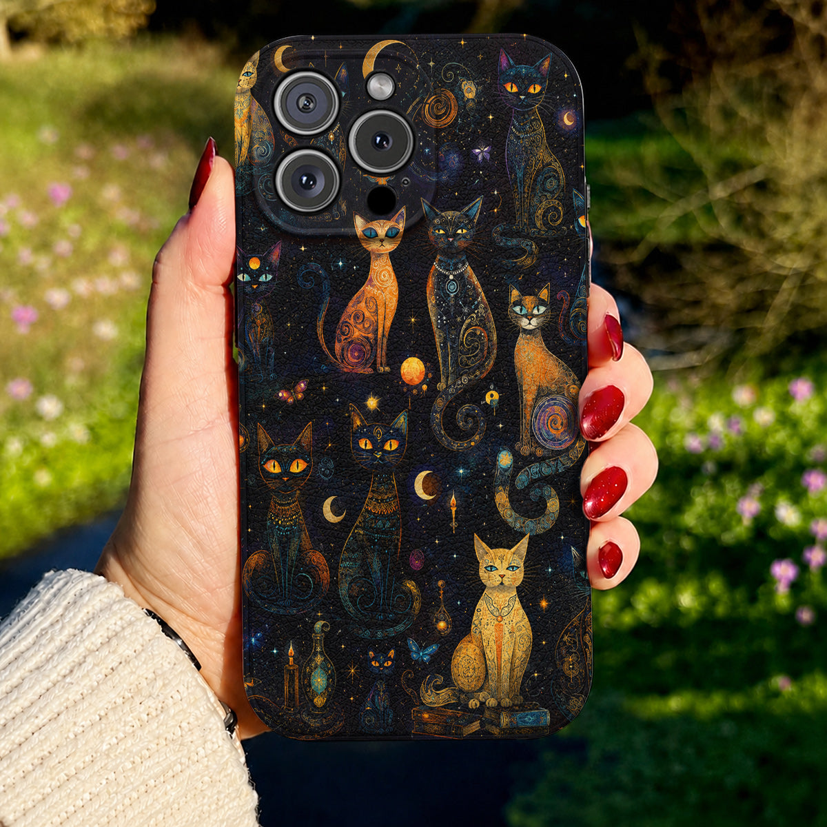 Cat Leather Phone Case Celestial Catspell
