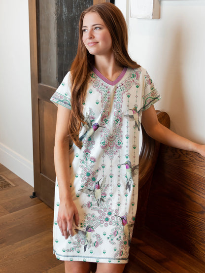 Hummingbird V-neck Nightshirt Charming Flutter