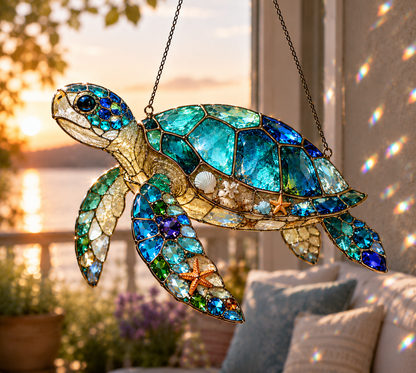 Ocean Jewel Sea Turtle 3D Glass Suncatcher