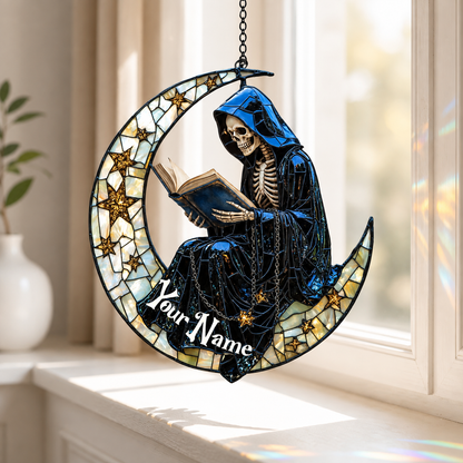 Book Lover 3D Glass Suncatcher – Personalized Lost in a Moonlit Story