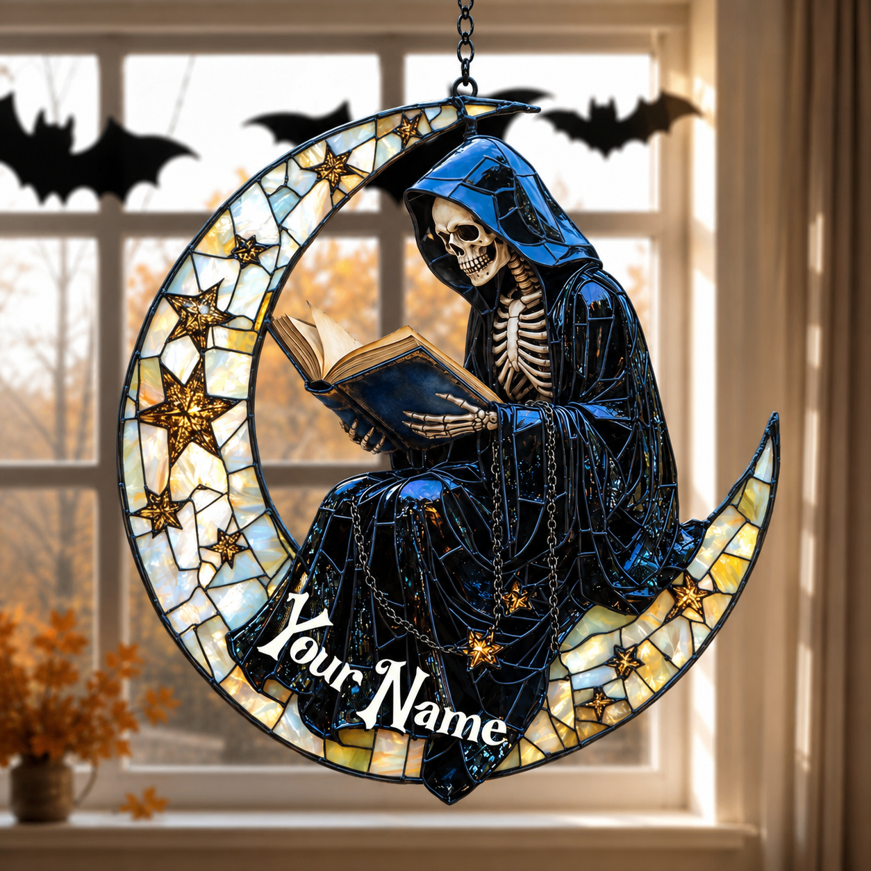 Book Lover 3D Glass Suncatcher – Personalized Lost in a Moonlit Story