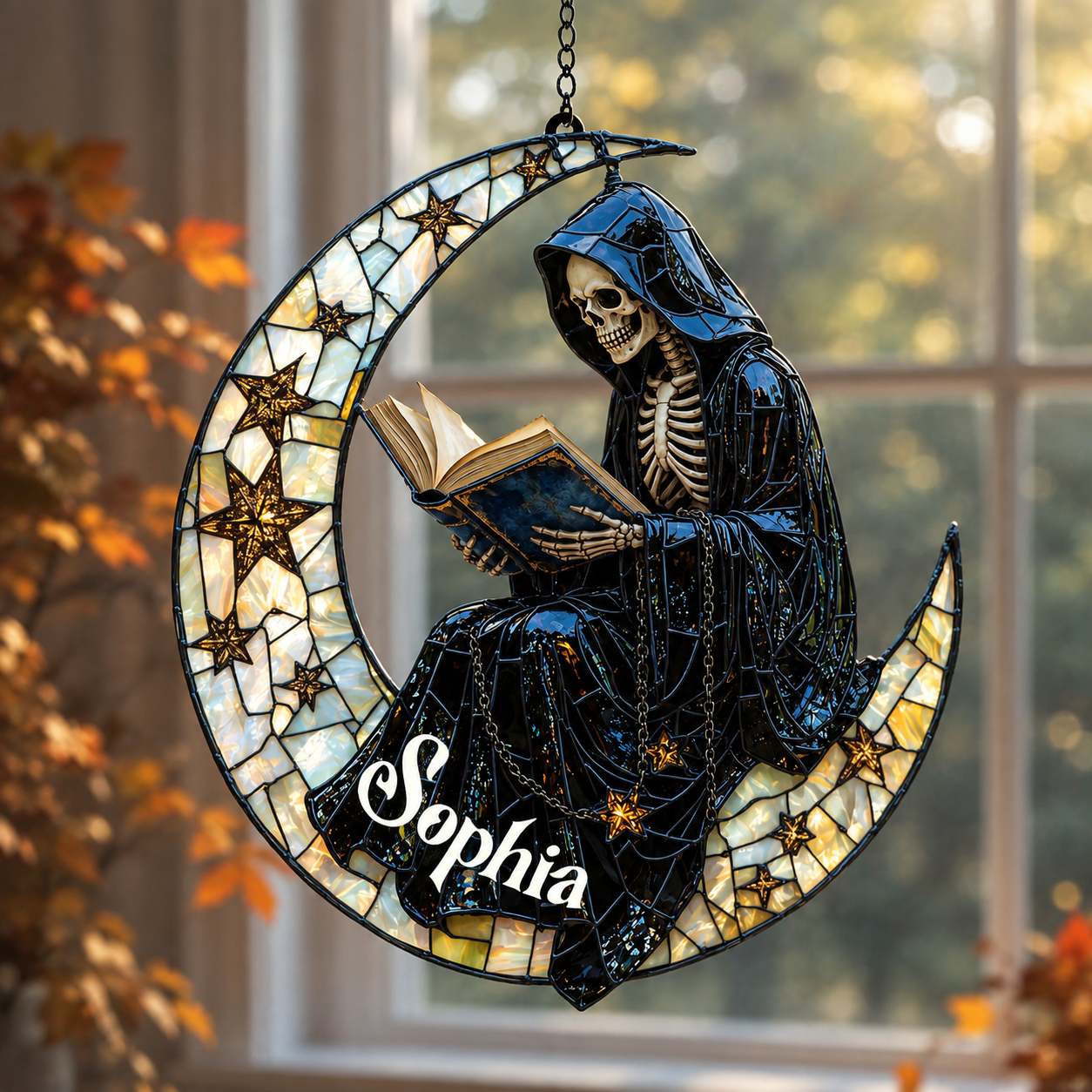 Book Lover 3D Glass Suncatcher – Personalized Lost in a Moonlit Story