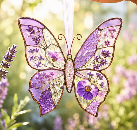 Butterfly 3D Glass Suncatcher Lavender Butterfly Garden