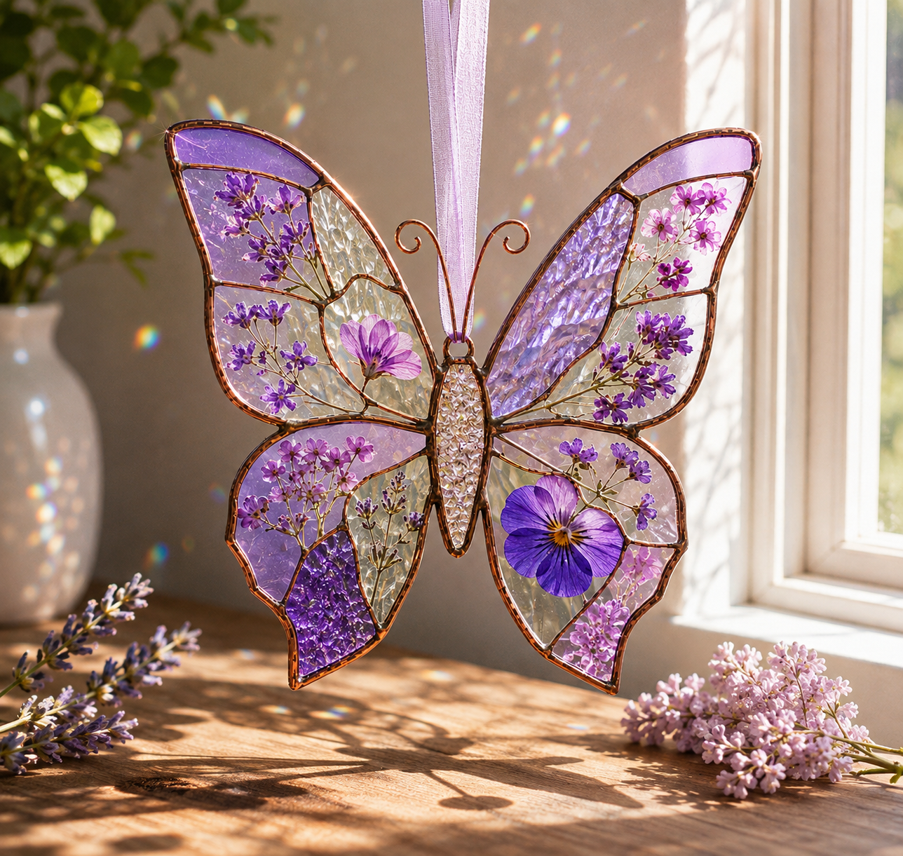 Butterfly 3D Glass Suncatcher Lavender Butterfly Garden