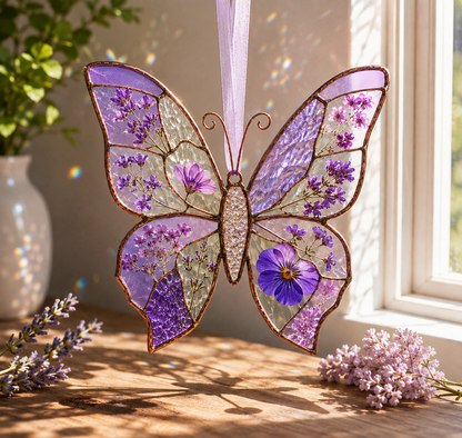 Butterfly 3D Glass Suncatcher Lavender Butterfly Garden