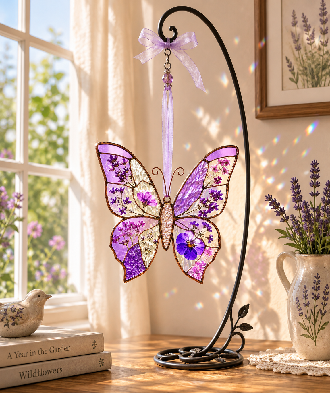 Butterfly 3D Glass Suncatcher Lavender Butterfly Garden