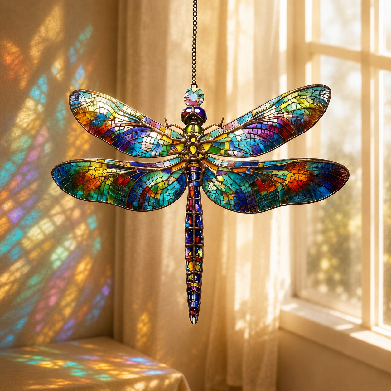 Vibrant Dragonfly 3D Glass Suncatcher