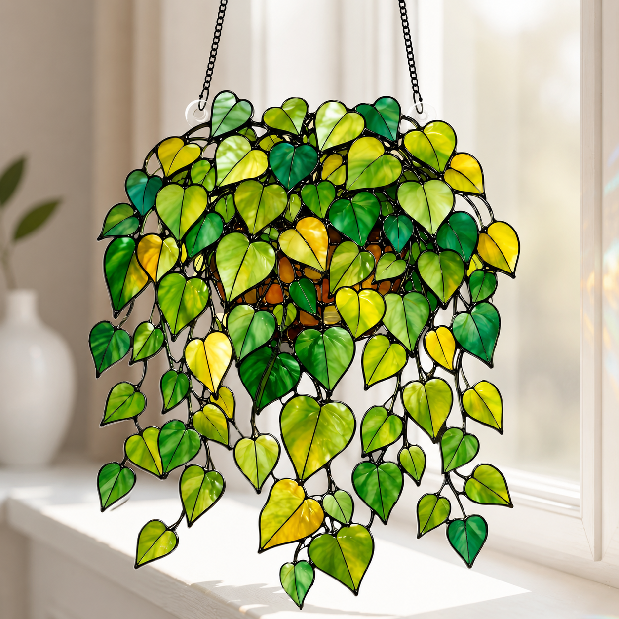 Vibrant Pothos 3D Glass Suncatcher – Plant Lover Window Décor