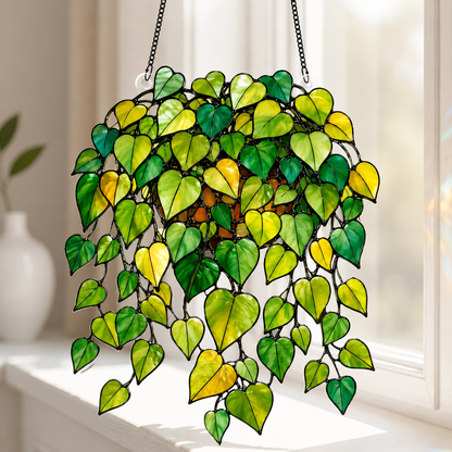 Vibrant Pothos 3D Glass Suncatcher – Plant Lover Window Décor