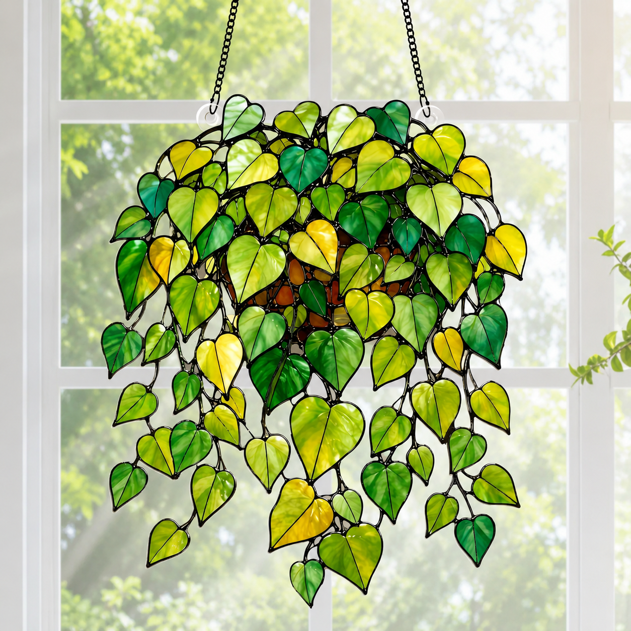 Vibrant Pothos 3D Glass Suncatcher – Plant Lover Window Décor