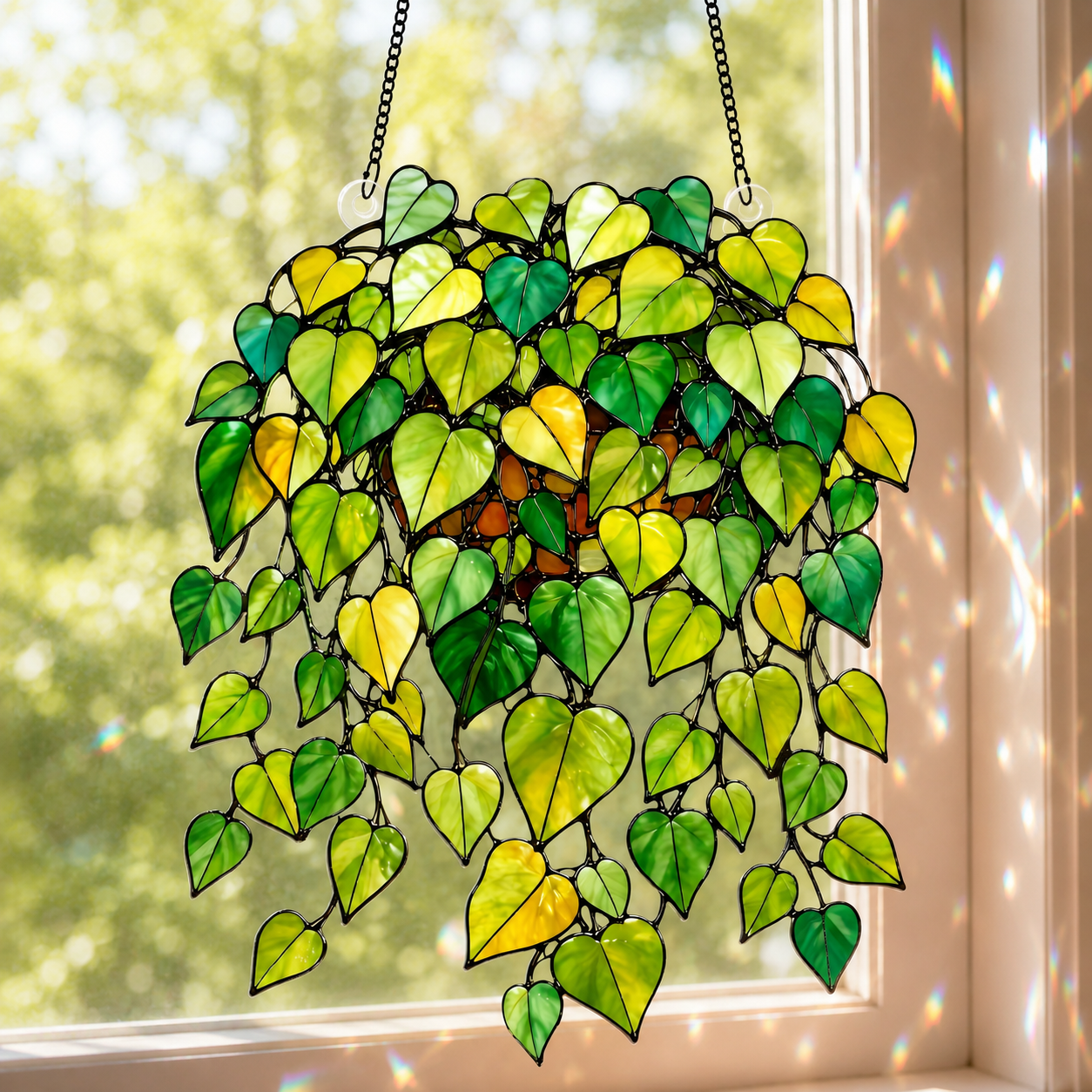 Vibrant Pothos 3D Glass Suncatcher – Plant Lover Window Décor