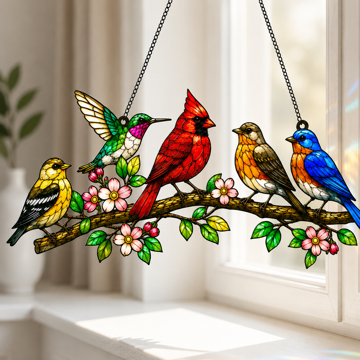 Colorful Songbirds 3D Glass Suncatcher – Bird Lover Window Décor