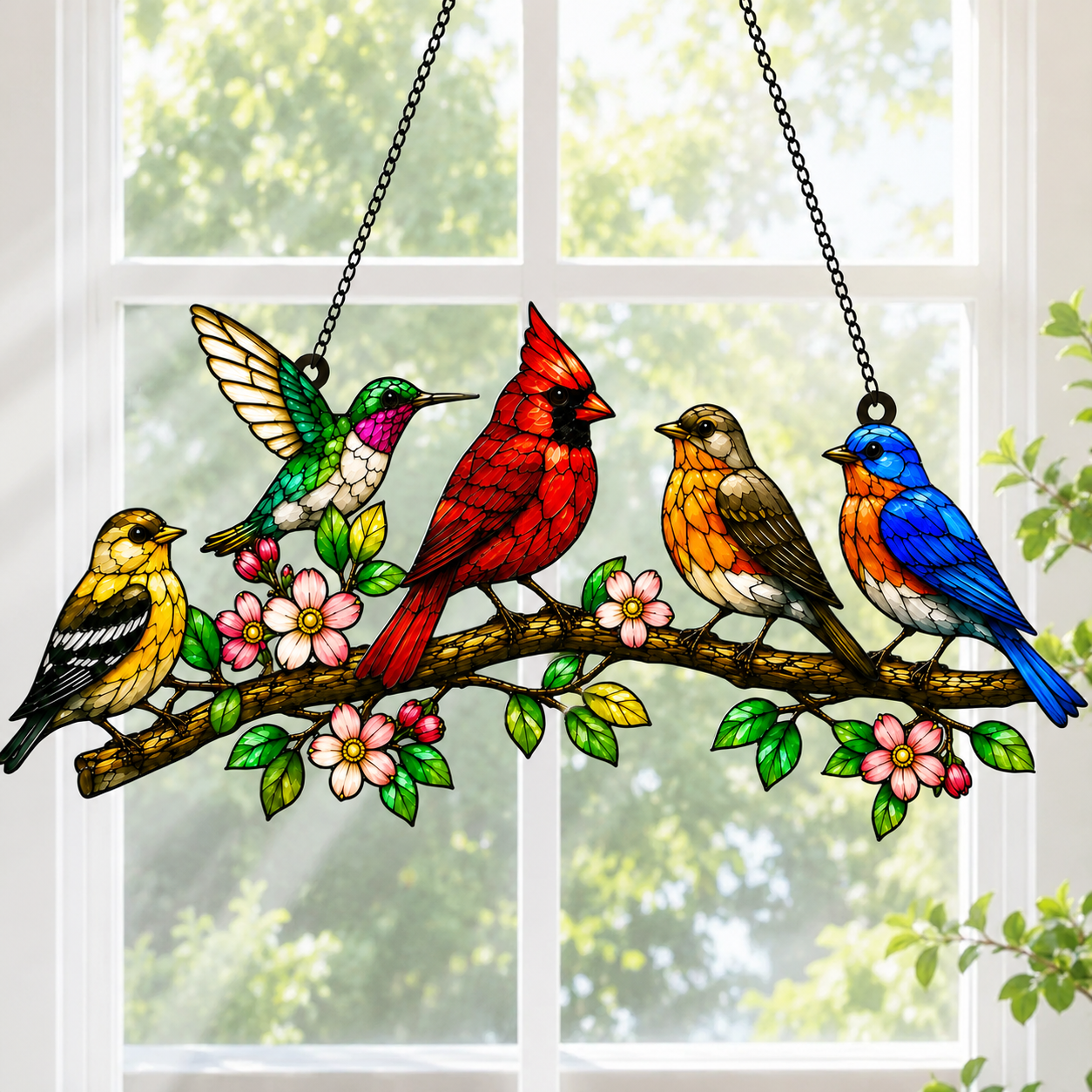 Colorful Songbirds 3D Glass Suncatcher – Bird Lover Window Décor