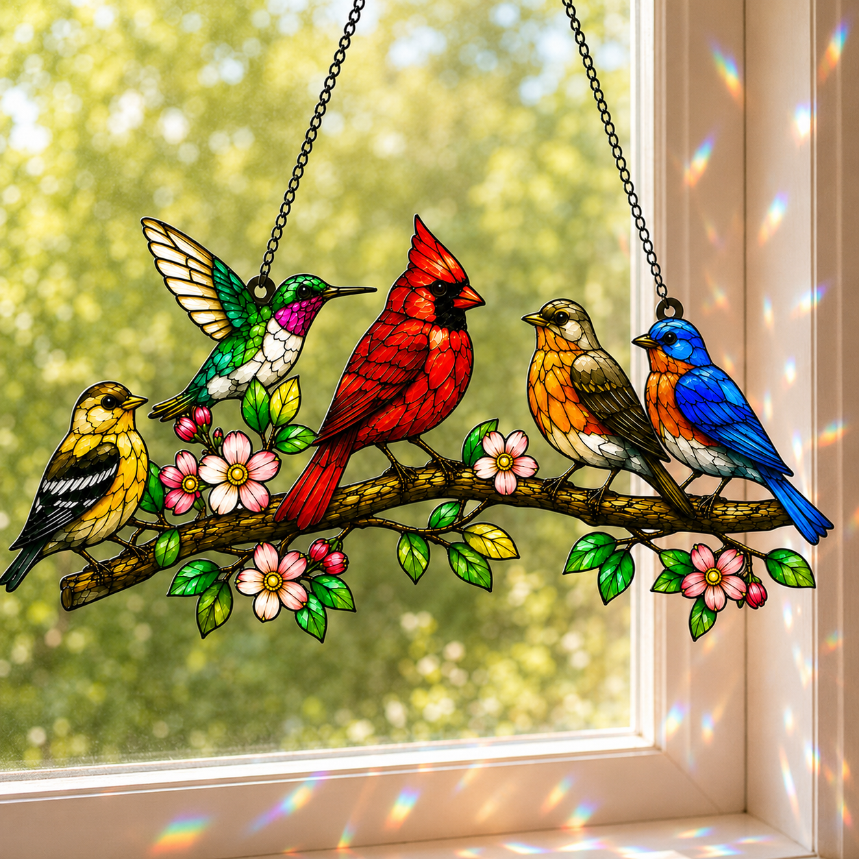 Colorful Songbirds 3D Glass Suncatcher – Bird Lover Window Décor
