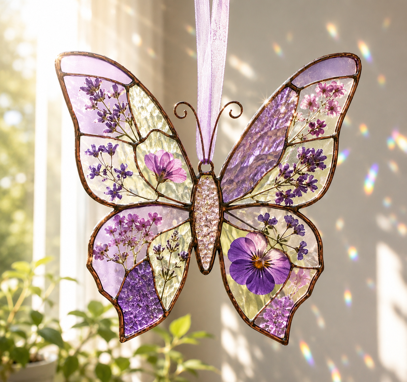 Butterfly 3D Glass Suncatcher Lavender Butterfly Garden