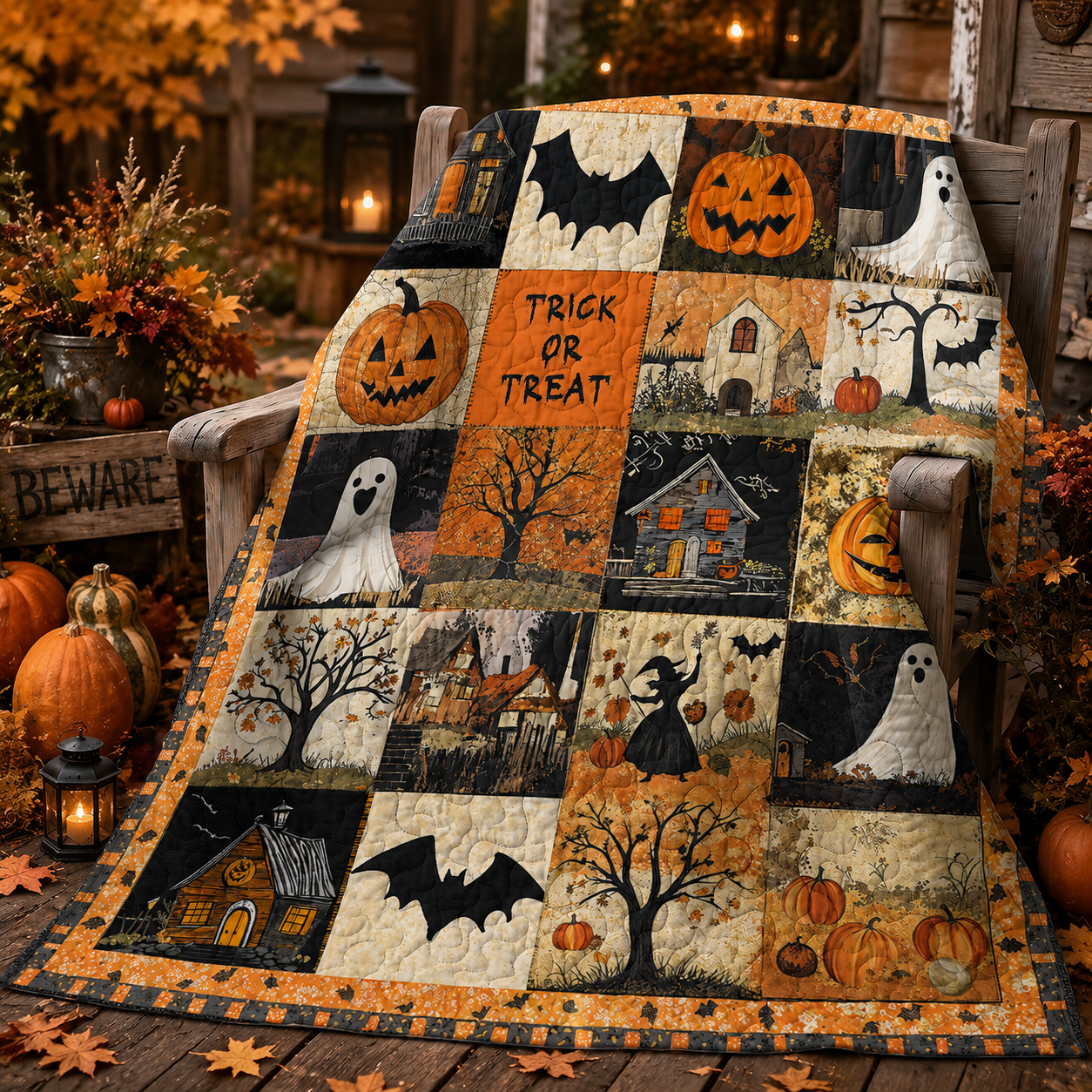 Halloween Quilted Blanket Spooky Trick Or Treat