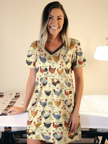 Chicken V-neck Nightshirt Chickadee Comfort