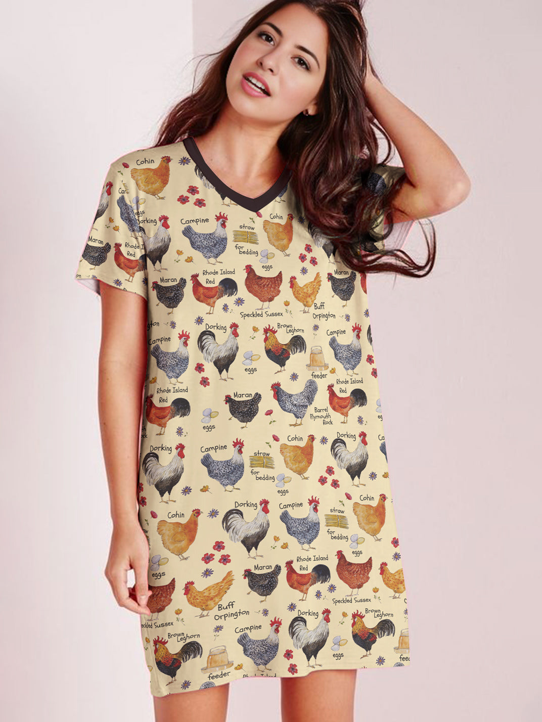 Chicken V-neck Nightshirt Chickadee Comfort