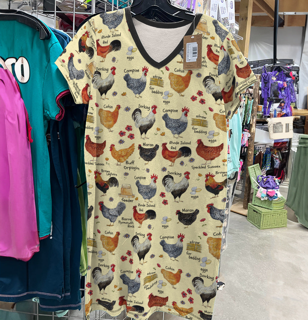 Chicken V-neck Nightshirt Chickadee Comfort