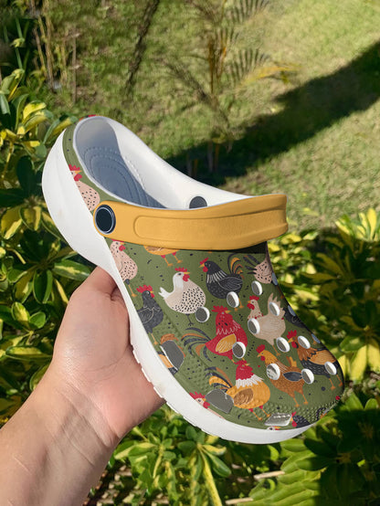 Chicken Graphic Clogs Vintage Backyard