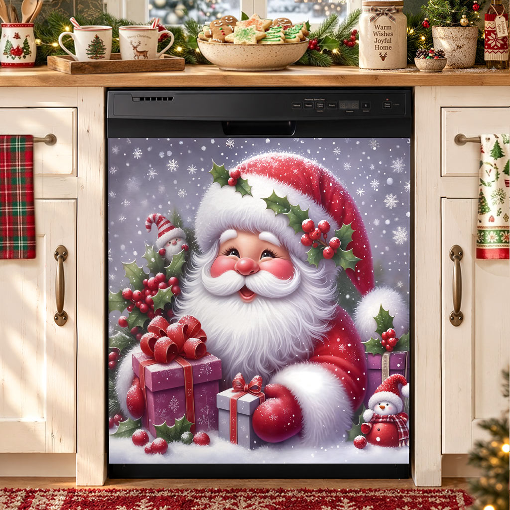 Christmas Magnetic Dishwasher Cover Jolly Santa Christmas