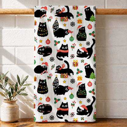 Cat Lover Kitchen Towel Christmas Naughty Black Cats