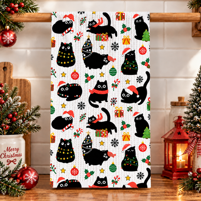 Cat Lover Kitchen Towel Christmas Naughty Black Cats