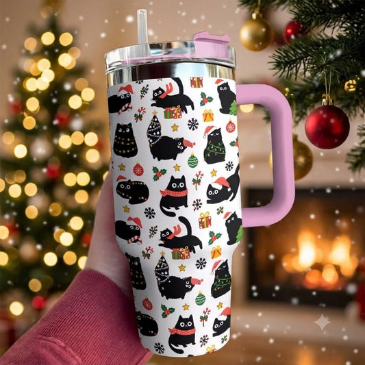 Cat Lover 40 oz Tumbler Christmas Naughty Black Cats
