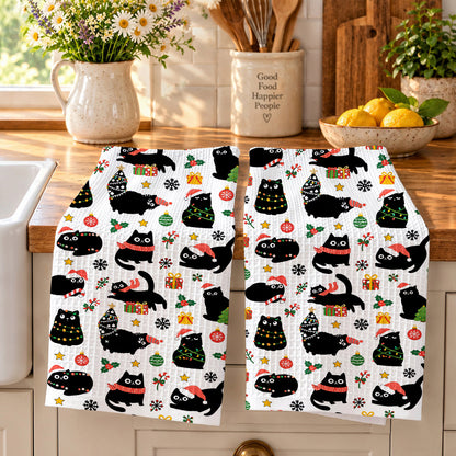 Cat Lover Kitchen Towel Christmas Naughty Black Cats