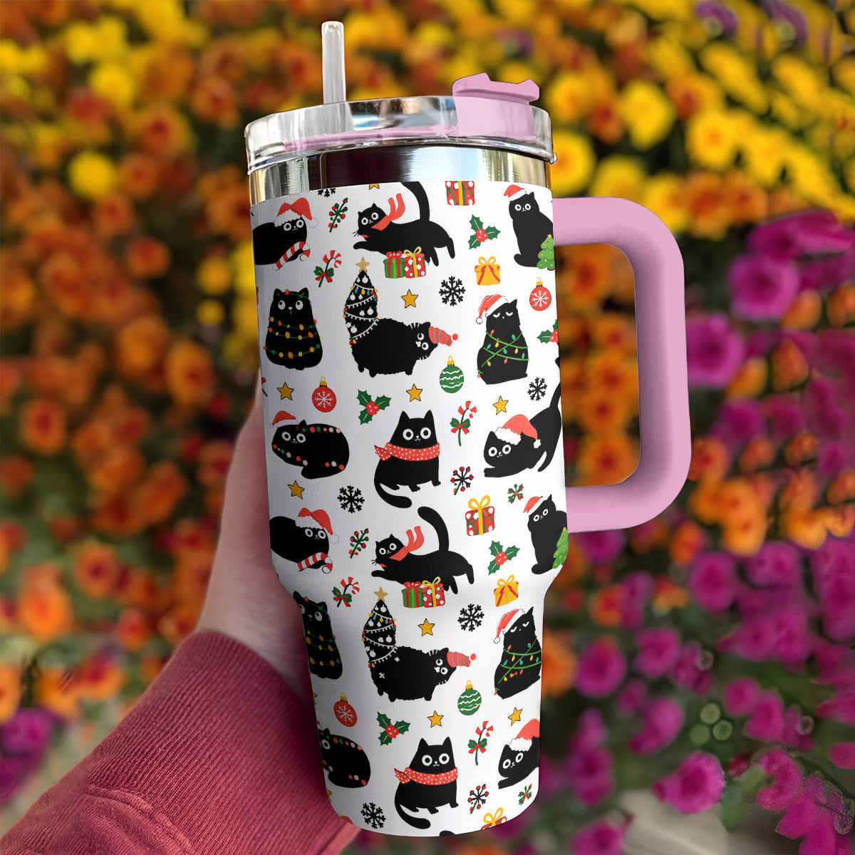 Cat Lover 40 oz Tumbler Christmas Naughty Black Cats