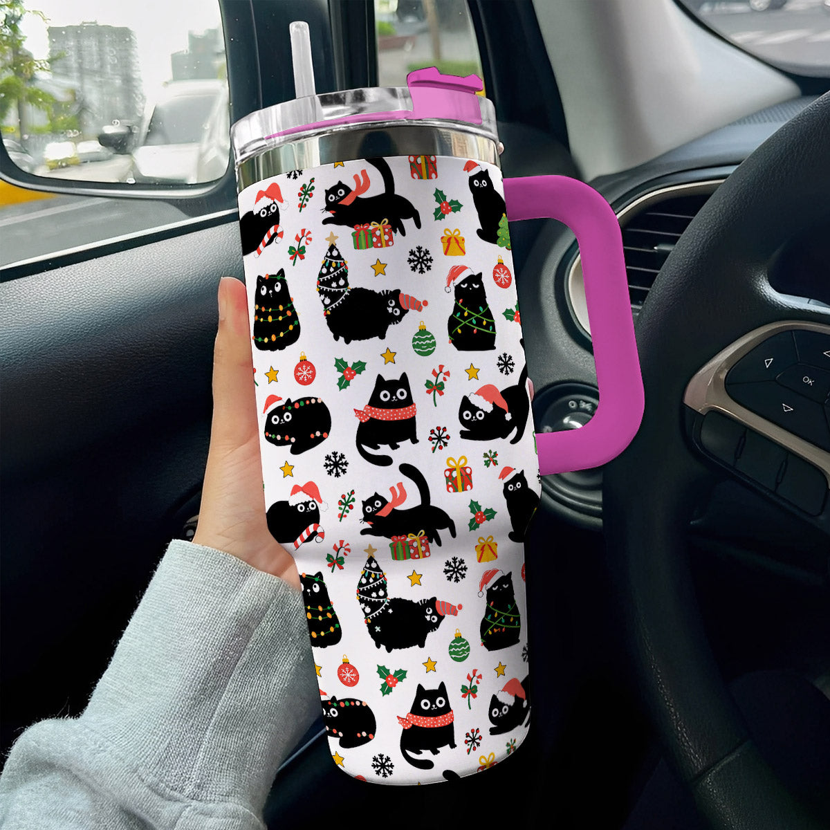 Cat Lover 40 oz Tumbler Christmas Naughty Black Cats