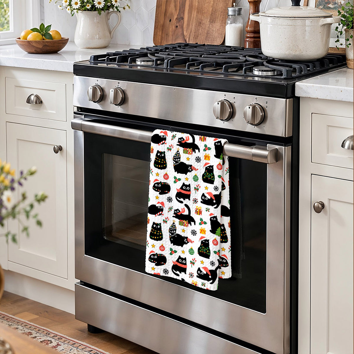 Cat Lover Kitchen Towel Christmas Naughty Black Cats